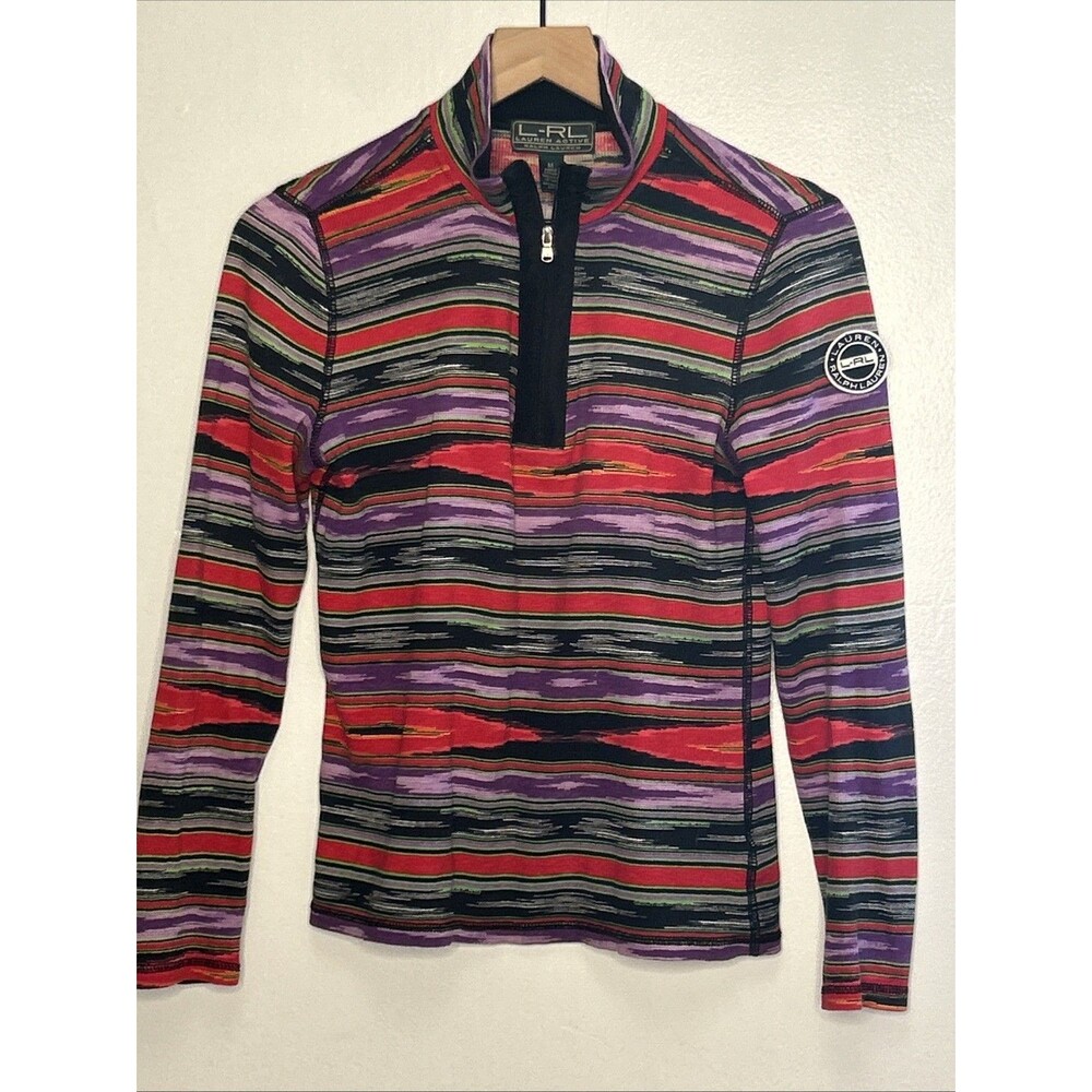 Ralph Lauren Active Womans Medium 1/4 Zip Multicolor 100% Cotton Athleisure Golf